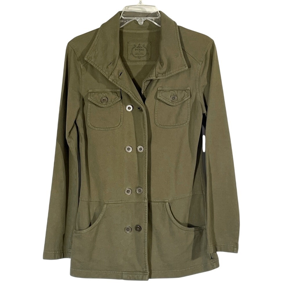 Prana Tori Women Olive Green Military Utility Field Jacket Double Breasted Small